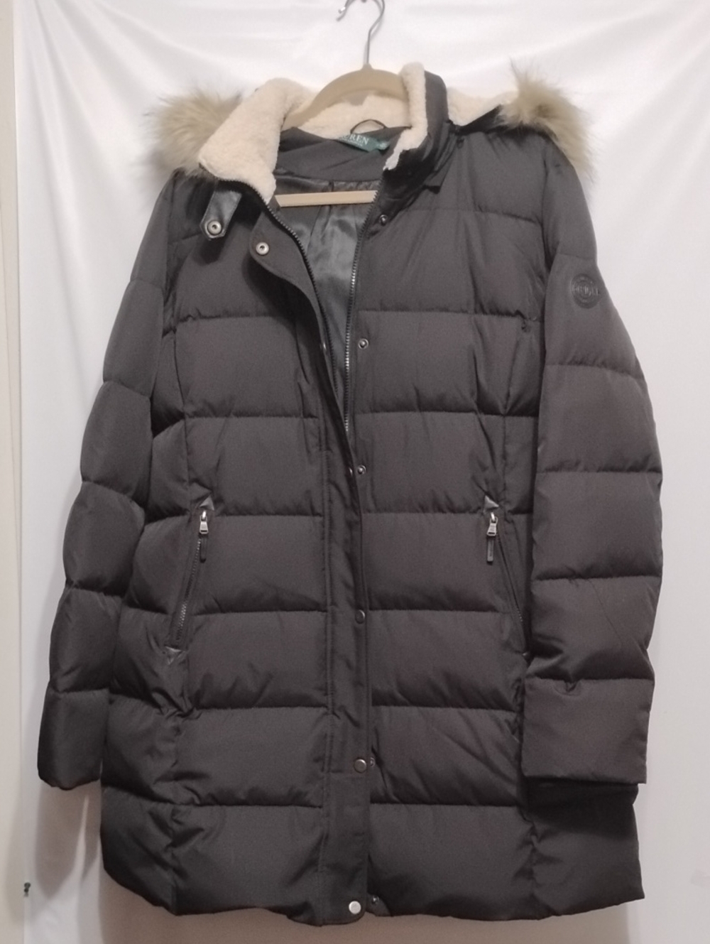 LAUREN Ralph Lauren Black Puffer Coat with Faux Fur Hood - Classic Winter Jacket